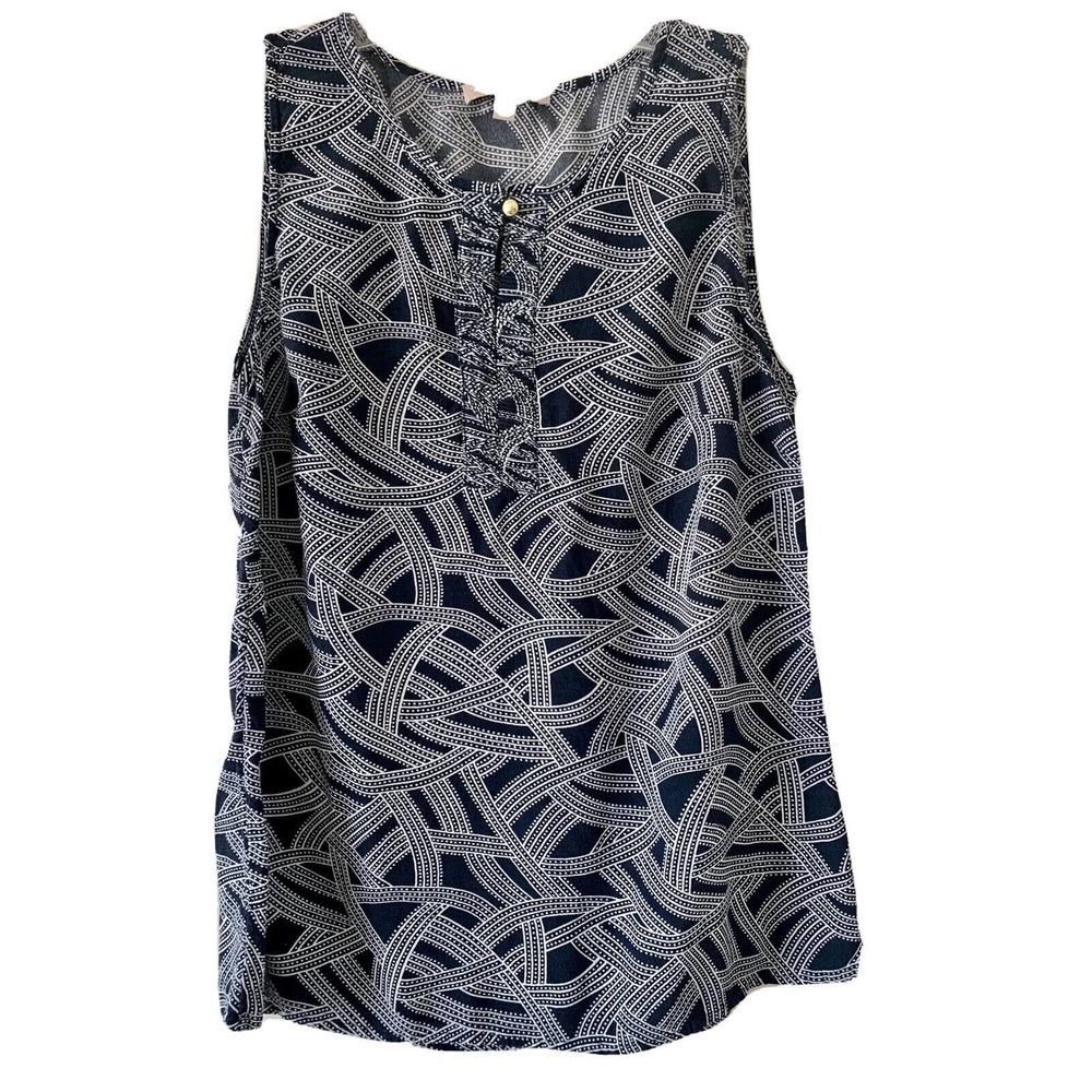 Banana Republic Womens Navy/White Print Sleeveless Work Dress Casual Top Medium
